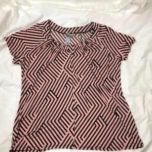 Plus size pink and navy striped patterned blouse